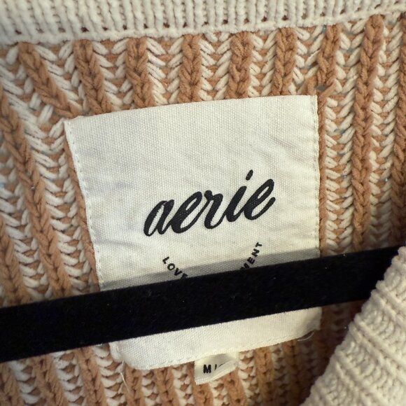 Aerie Beyond Chenille Cream and Tan Knit Sweater (Size: M) - Picture 3 of 4